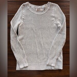 LOFT light grey Textured Cable-Accent Crewneck Sweater